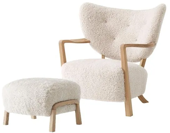 &Tradition Wulff ATD2 Armchair Sheepskin Moonlight/Oak Incl. ATD3 Pouf