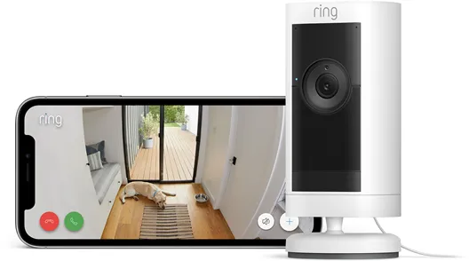Ring Stick Up Cam Pro outdoor security camera with power plug, White