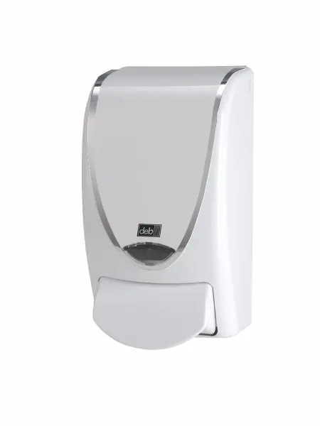 Deb Stoko White Silverline dispenser, in white plastic with silver-coloured edge, 1 L